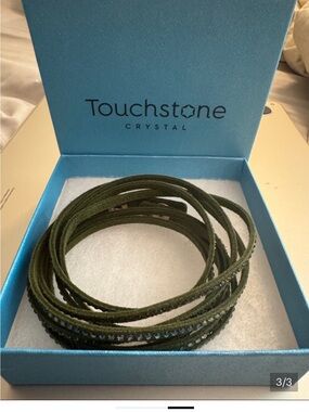 Touchstone Crystal Moss Green Multi-Strand Suede Wrap Bracelet